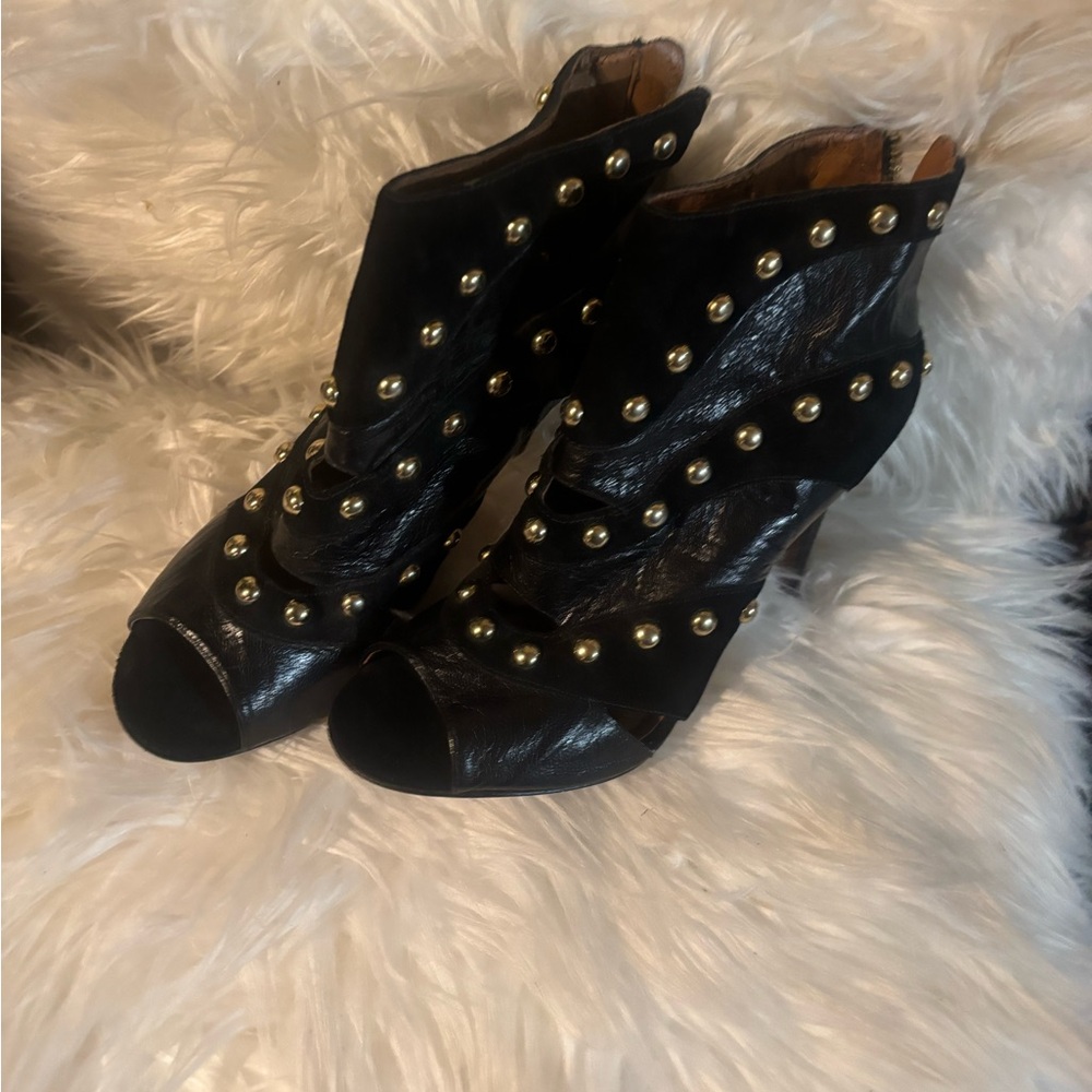 Nine West Black Open-Toe Studded Heeled Booties